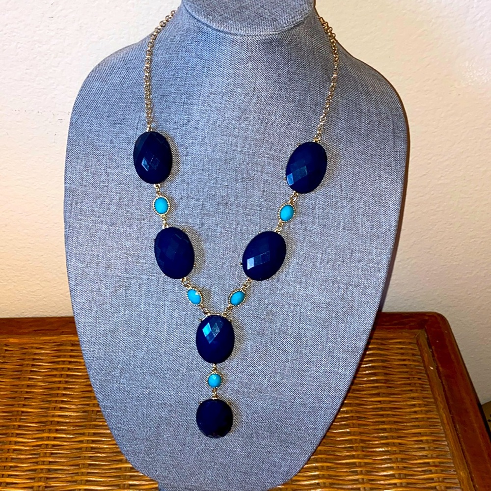 Vintage 80s Heavy Glass Faceted Cabochons STATEMENT Necklace